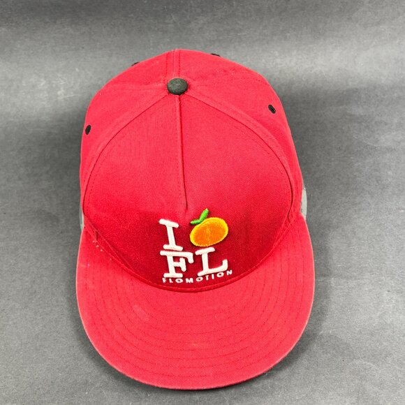 Flomotion Snapback Hat Cap Red Vacation Distressed FL Lifestyle Orange Logo Mens - Picture 7 of 14